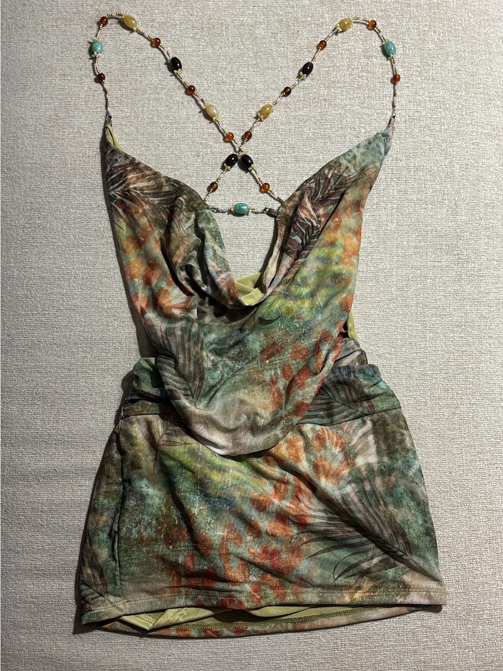 Beaded-Strap Cowl Neck dress